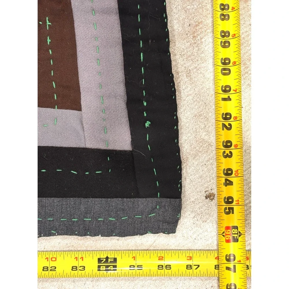 Vintage Handmade Log Cabin Patchwork Quilt 96x84 Multicolor Hand Stitched Cotton